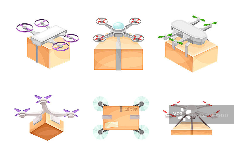 无人机运送纸板箱图片素材