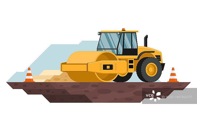 带安全锥的土壤压实机图片素材