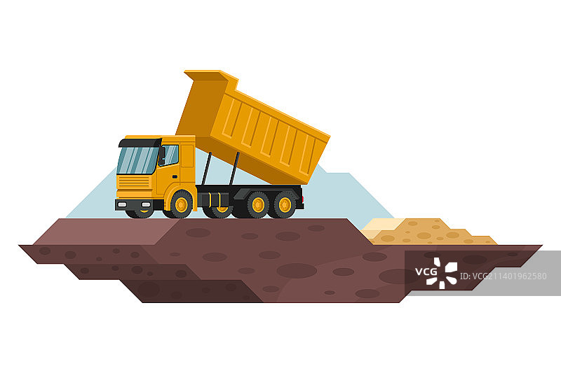 翻斗卡车倾倒建筑和采矿作业物料图片素材