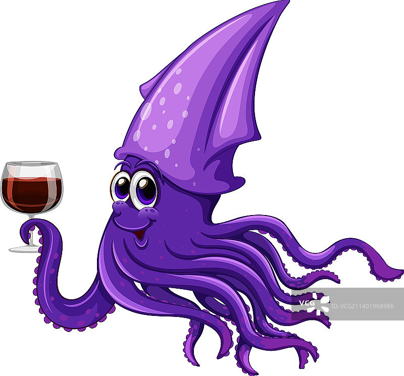紫色乌贼饮用葡萄酒卡通人物图片素材