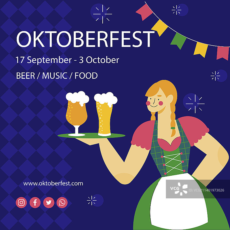 啤酒节Instagram帖子扁平风套装图片素材