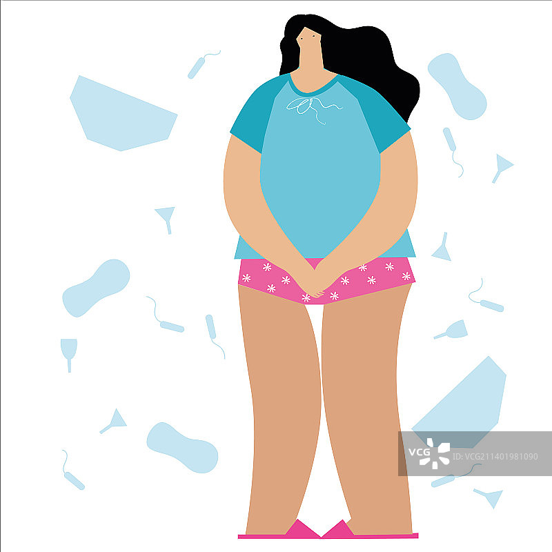 双手捂着腹部的女人图片素材