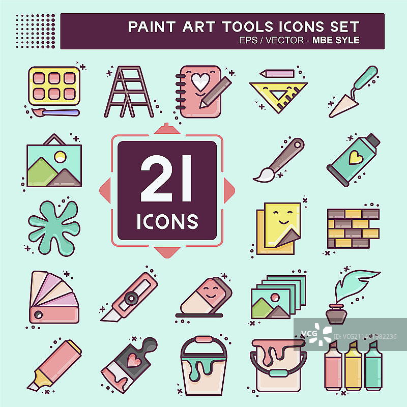 适用于教育的绘画艺术工具图标集图片素材
