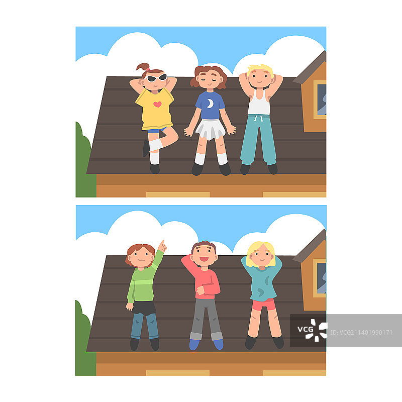 可爱的孩子们在屋顶上聊天图片素材