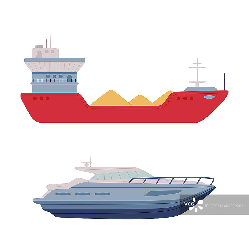 货轮侧视图水上运输工具套装图片素材