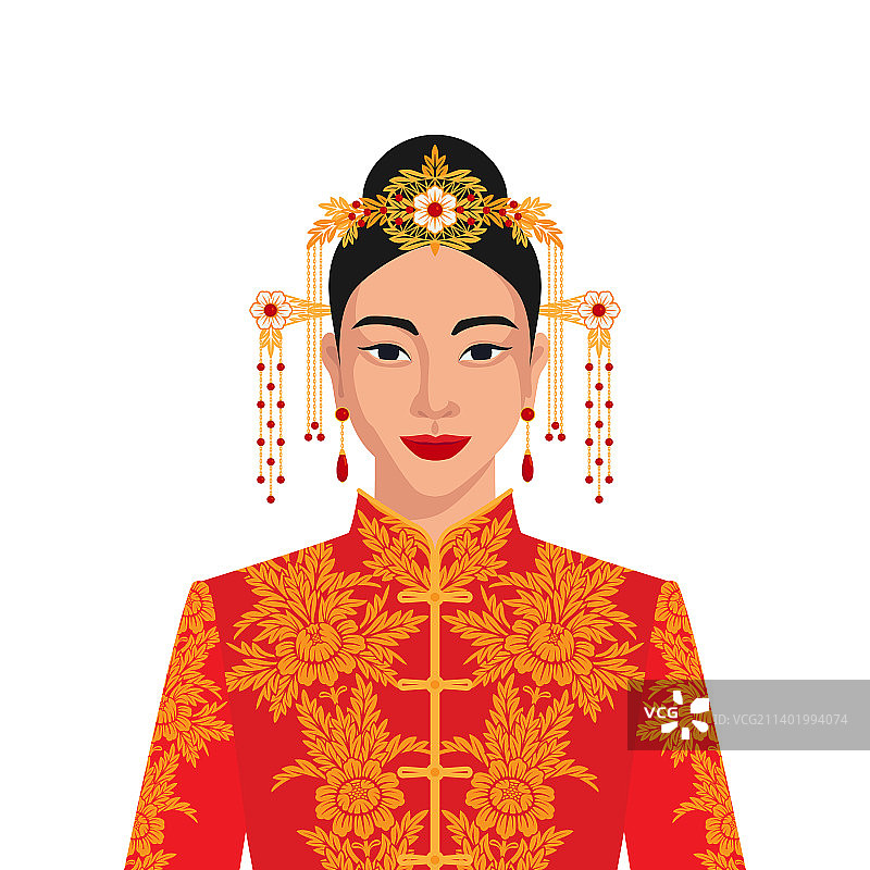 身穿中式传统婚纱的中国新娘图片素材