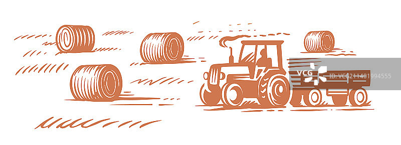 以干草农场为主题的田地拖拉机图片素材