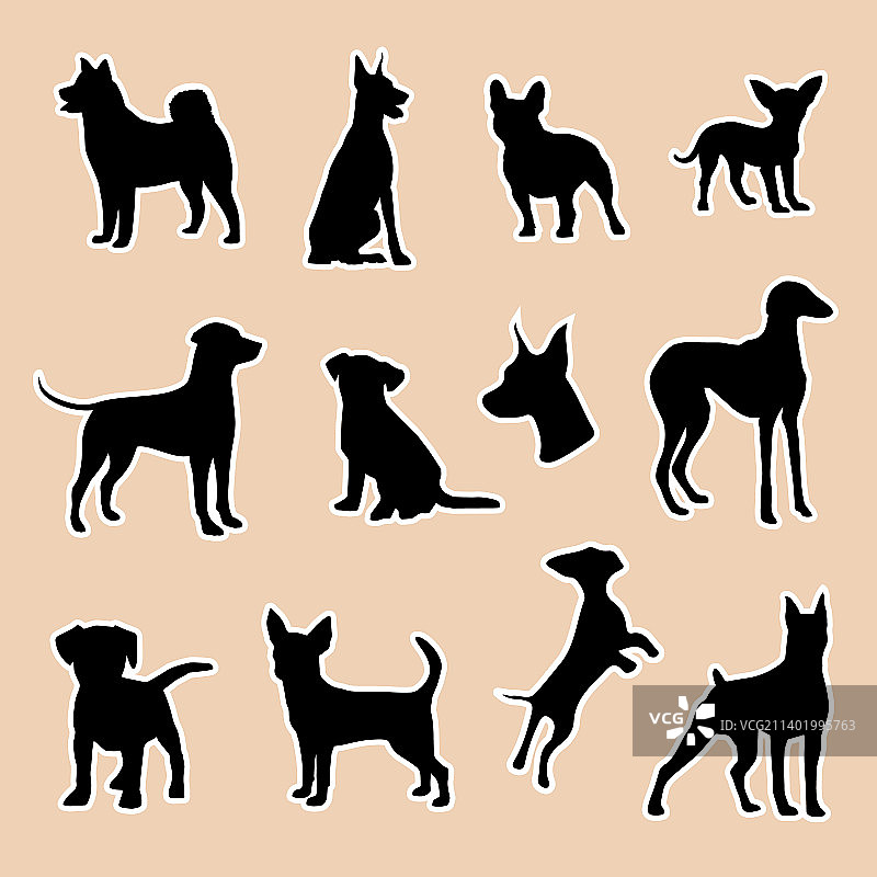 小狗剪影贴纸图标或图案图片素材