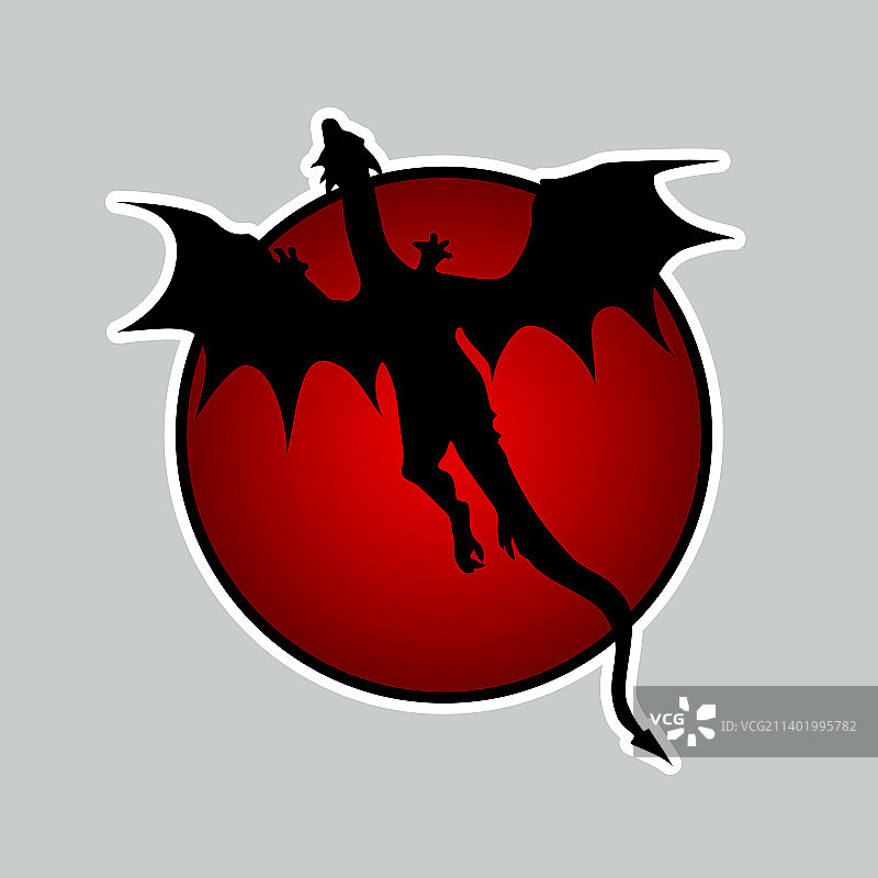 红色太阳上的黑色龙图案贴纸图片素材