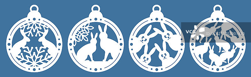 带兔子图案的激光切割圣诞球套装图片素材