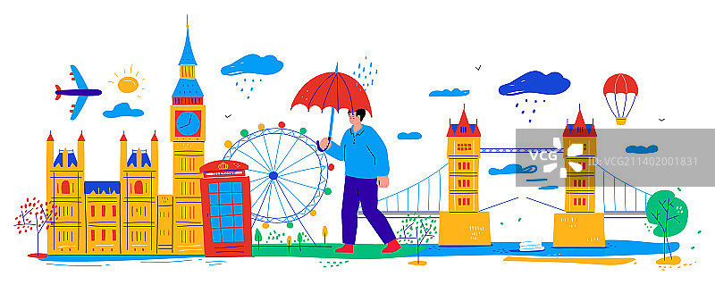 伦敦主要景点扁平风格banner图片素材