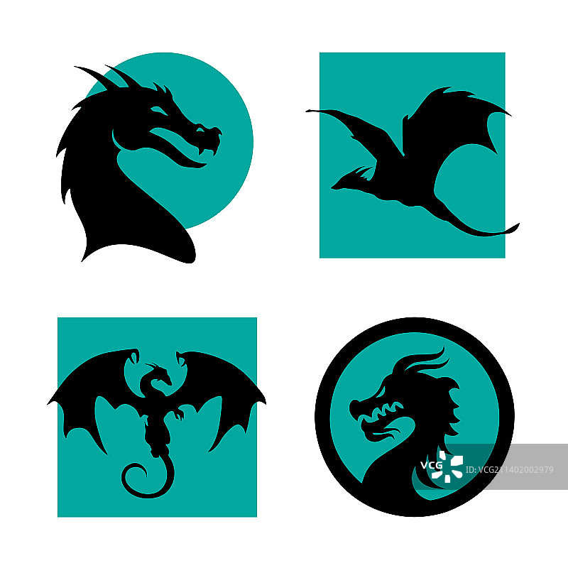 四个黑色龙贴纸或图案图片素材