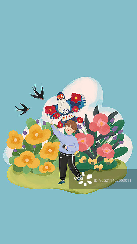 小男孩放风筝图片素材