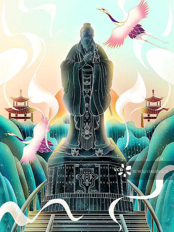 国潮孔子插画图片素材