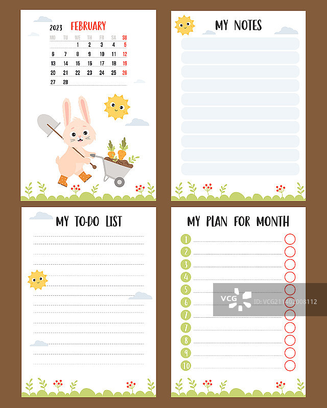2023年2月兔子农场日历图片素材