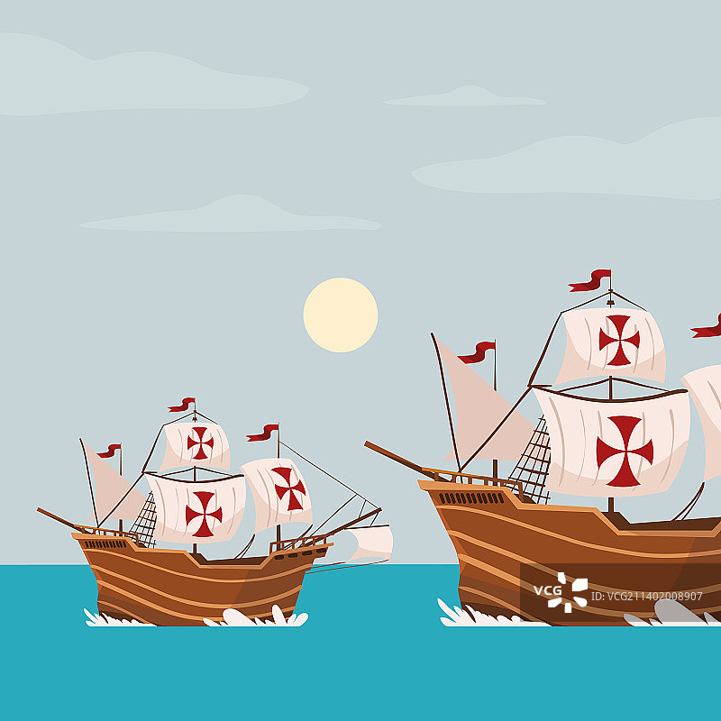 哥伦布日的航行船只图片素材