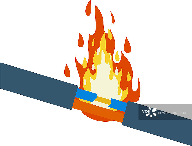 红色电线短路的蓝色损坏电缆图片素材