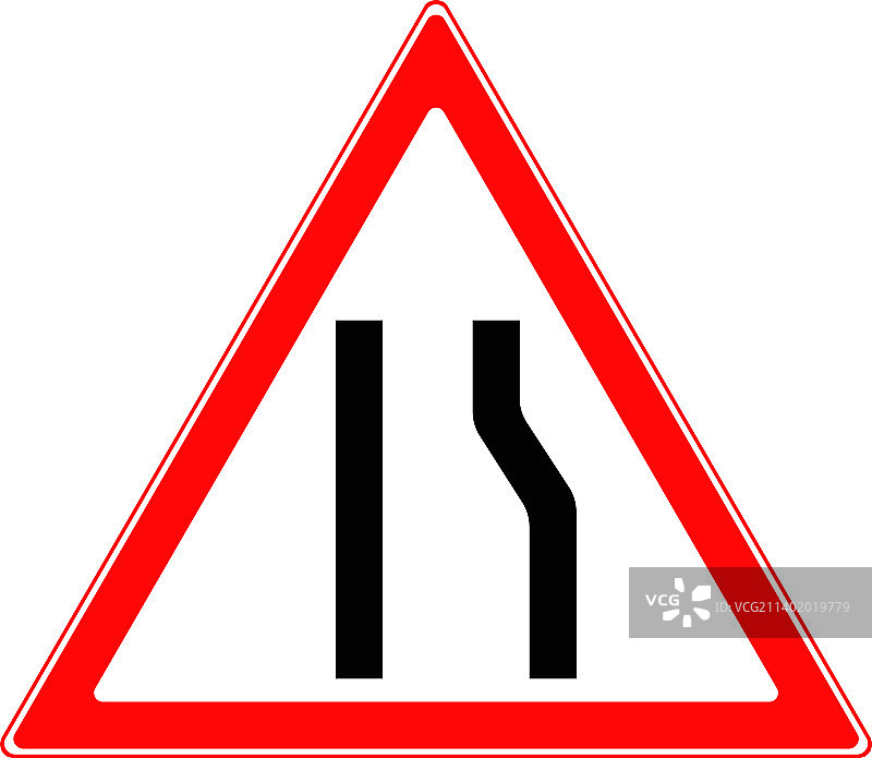 右侧道路变窄交通标志图片素材