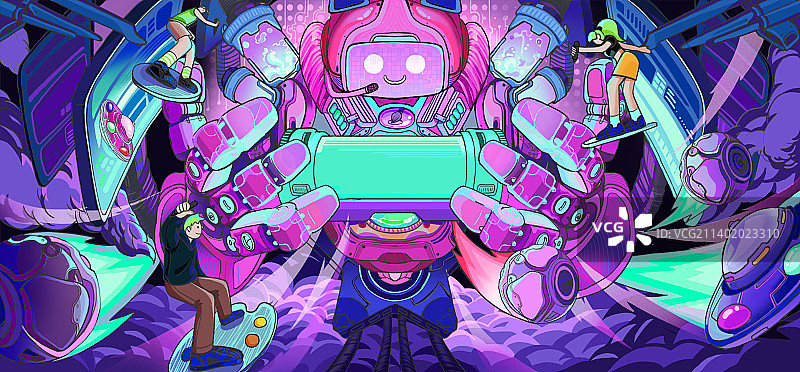 赛博朋克机器人KV宣传画图片素材
