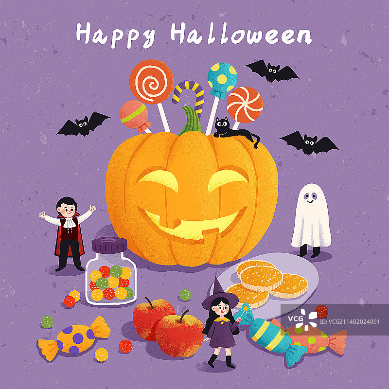 万圣节南瓜糖果小孩女巫吸血鬼幽灵方形图片素材