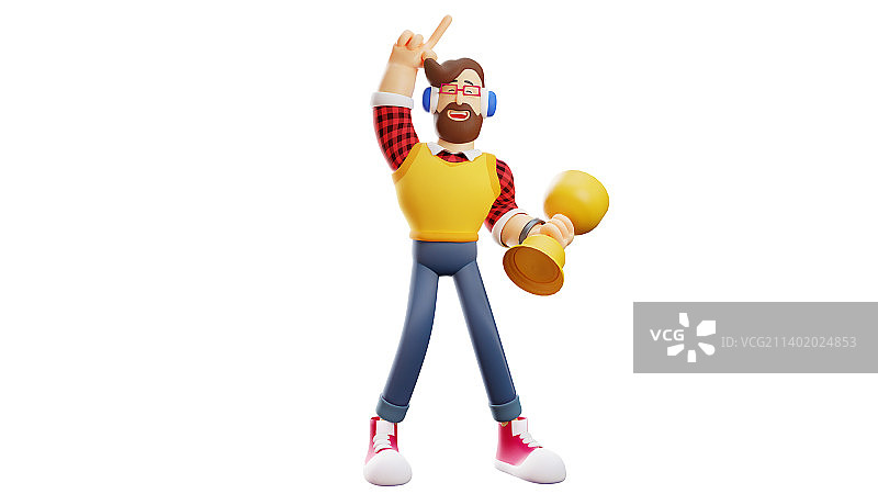 拿着东西的微笑3D男性卡通图片图片素材