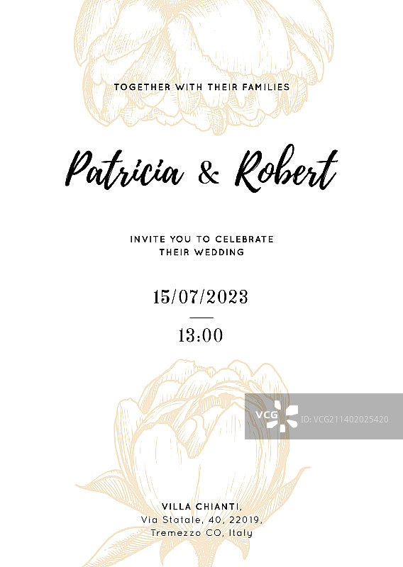 花卉背景上的婚礼请柬图片素材