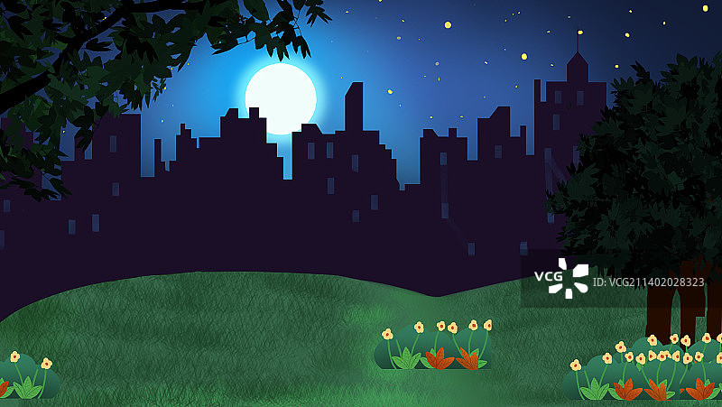 夜色野外出游扁平背景图片素材