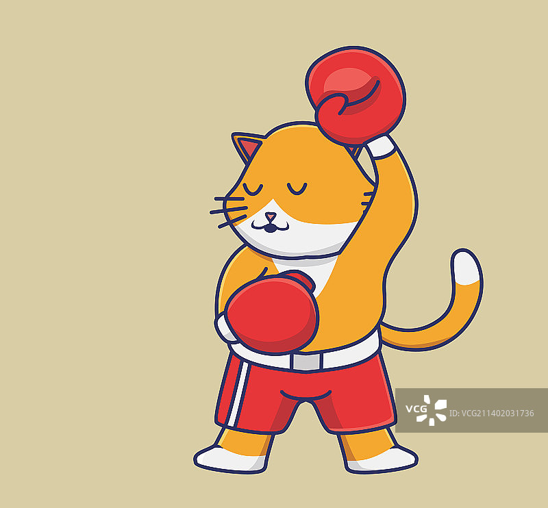 可爱的猫拳击手强壮卡通动物运动图片素材