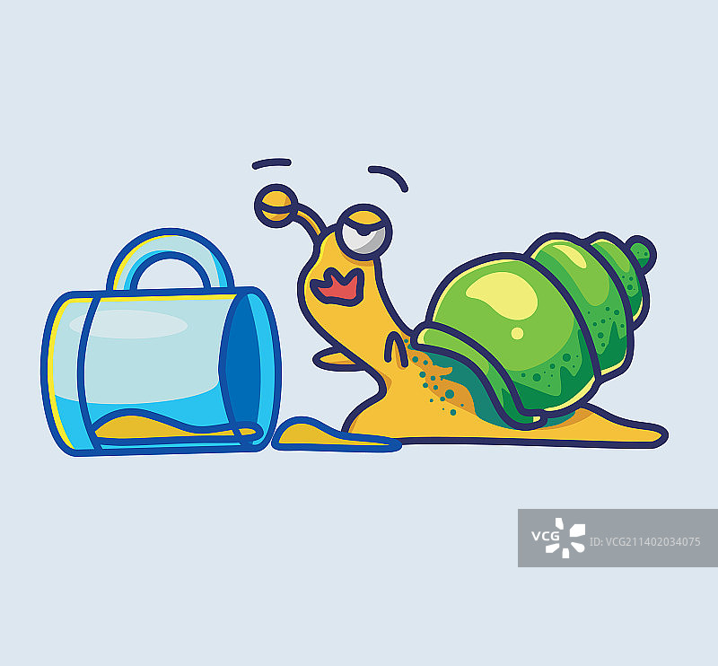 在玻璃杯上喝啤酒的可爱蜗牛图片素材