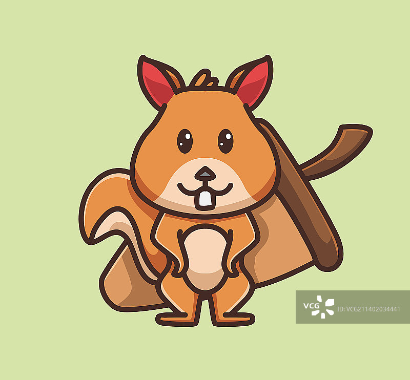 拿着大坚果的扁平卡通可爱松鼠图片素材