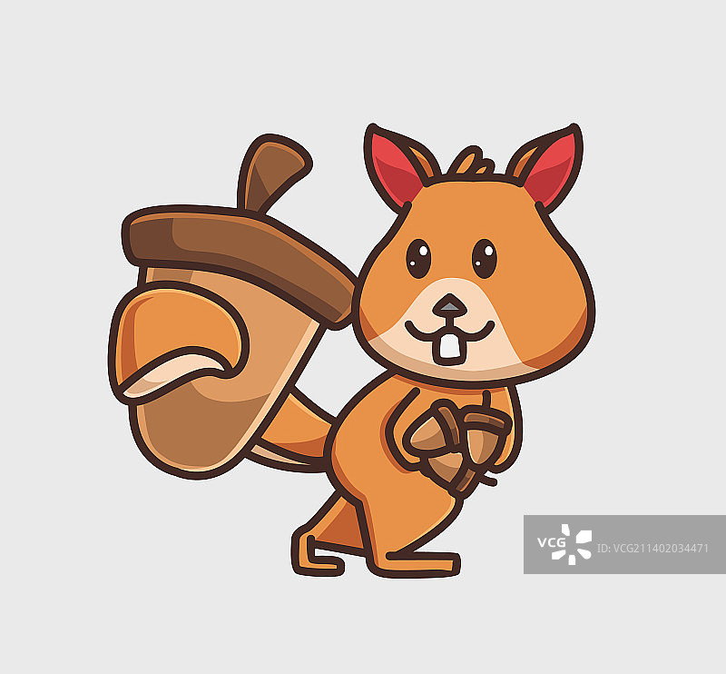 可爱的松鼠搬运坚果动物扁平插画图片素材