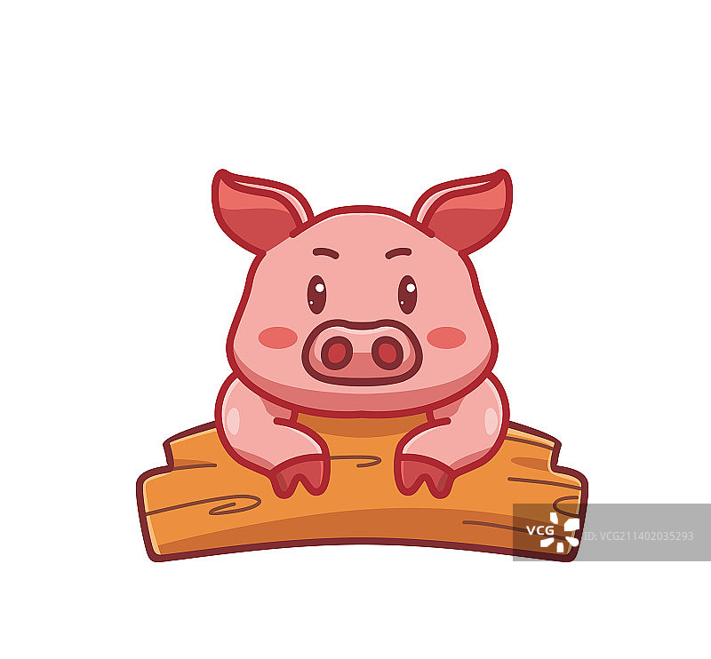 木板上的可爱小猪卡通动物图片素材