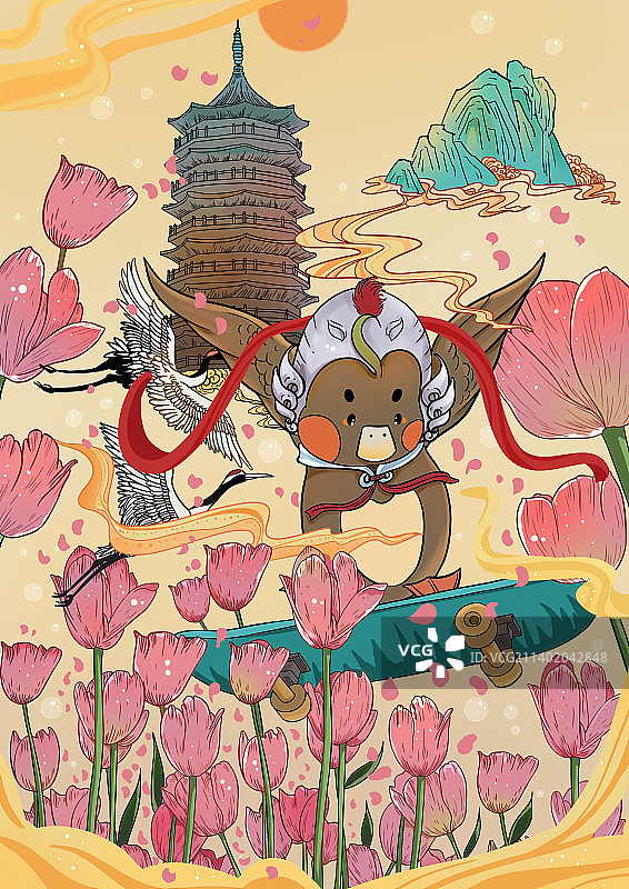 古风鸭子IP插画图片素材