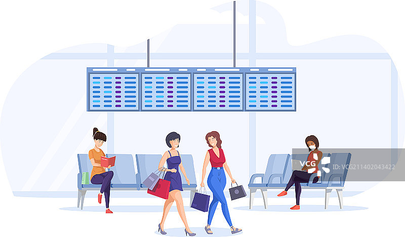人们在机场航站楼大厅等候登机图片素材