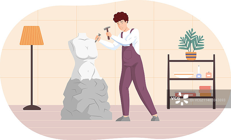 塑造美丽女人体的男雕塑家图片素材