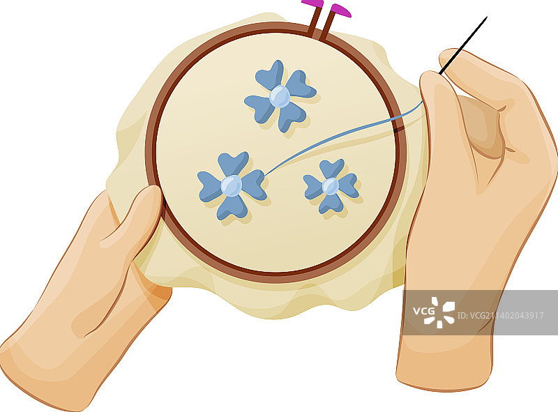 手拿针线刺绣花朵图片素材