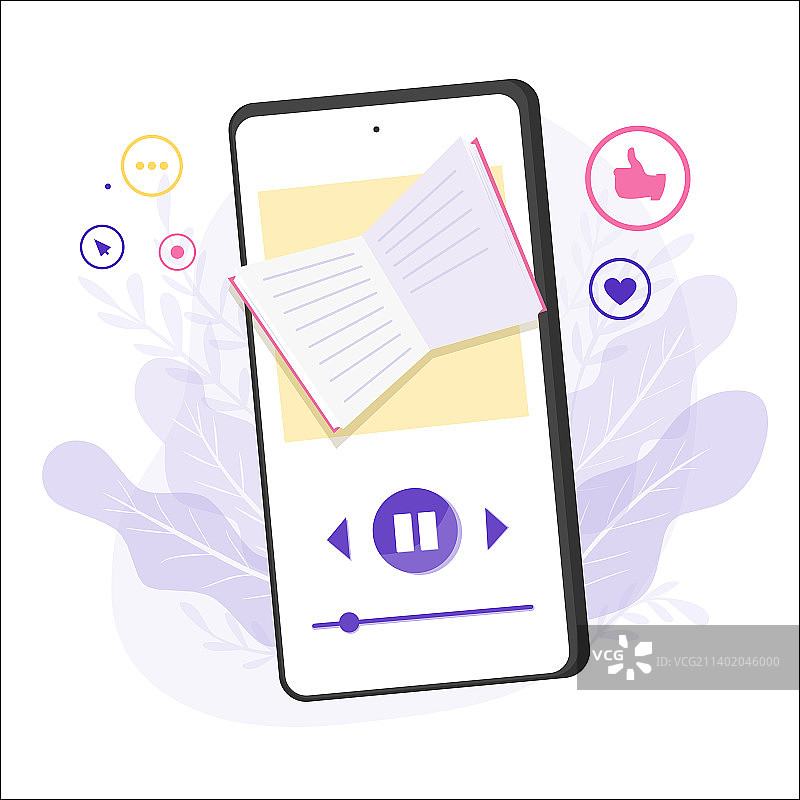 在线收听有声读物的扁平图标图片素材