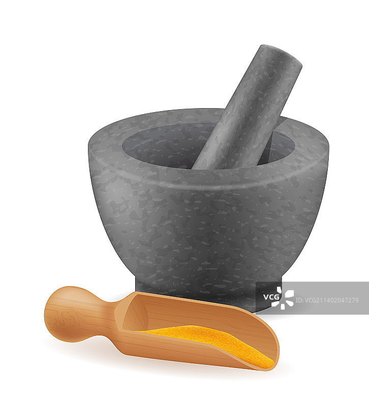 木制香料勺和石臼图片素材