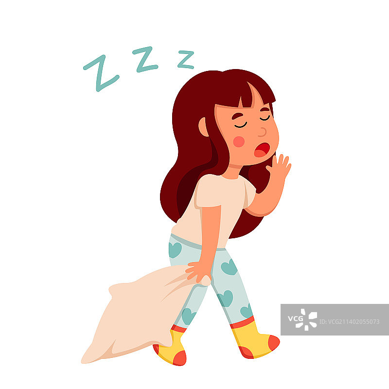 夜晚梦游打呵欠的女孩图片素材