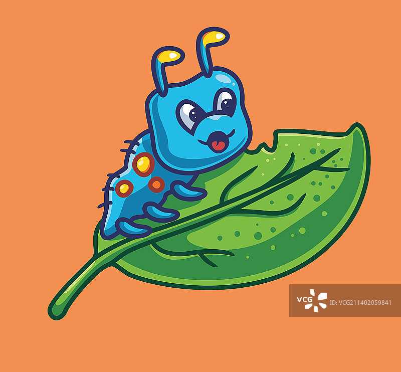 吃树叶的可爱毛毛虫卡通图片素材