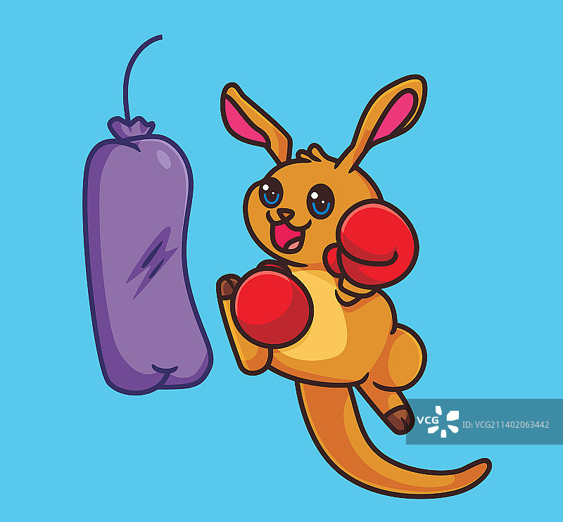 可爱的卡通袋鼠拳击跳跃隔离图片素材