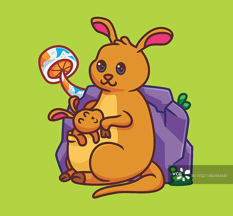 可爱的卡通袋鼠妈妈和她的宝宝图片素材