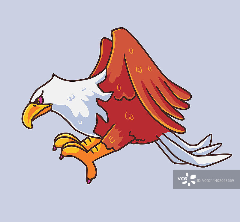 可爱的老鹰捕猎姿势扁平风格动物图片素材