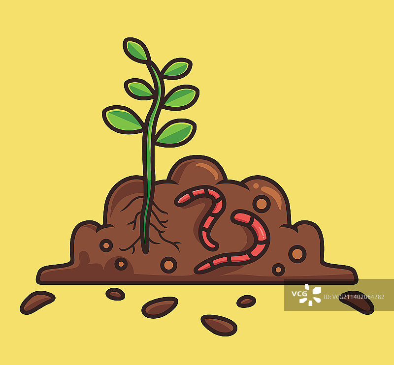 可爱的蠕虫肥料植物卡通动物图片素材
