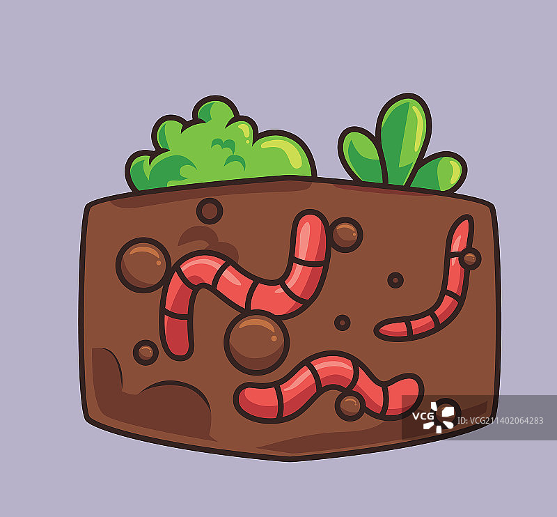 可爱的蠕虫在地下给植物施肥卡通图片素材