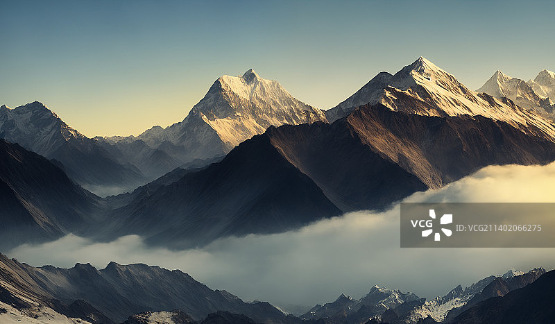 尼泊尔喜马拉雅山脉珠穆朗玛峰附近的日落景色图片素材