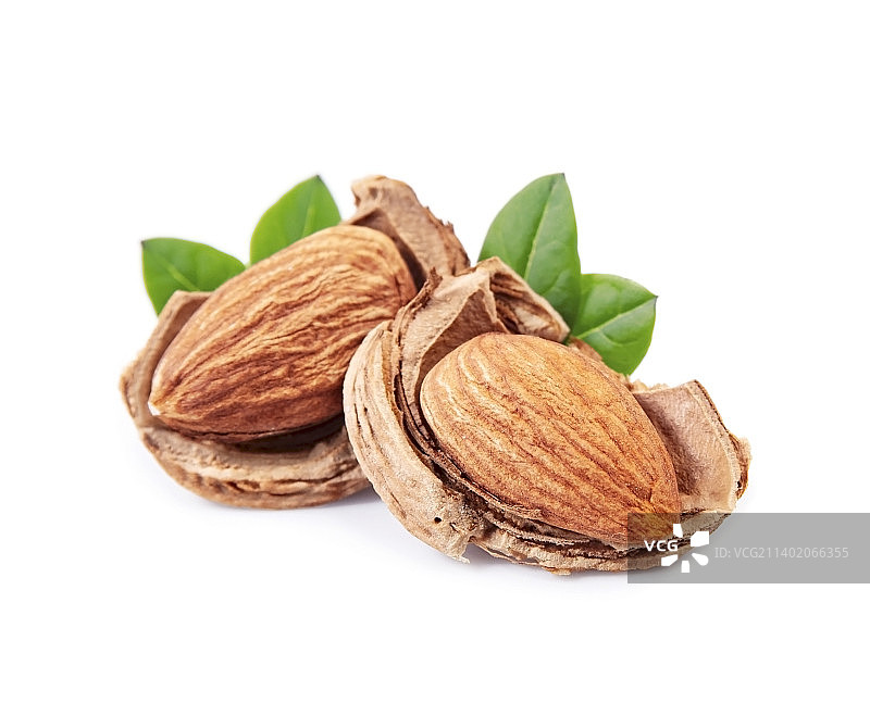 白色背景下的杏仁特写图片素材