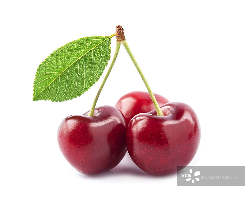 白色背景上的樱桃特写图片素材