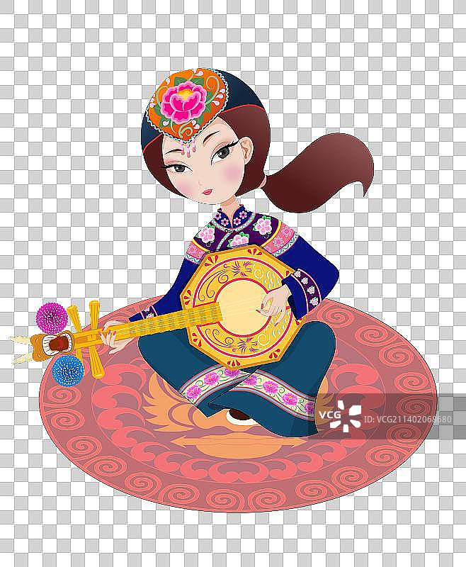 云南楚雄彝族赛装节Q版人物元素插画服饰纹样图片素材