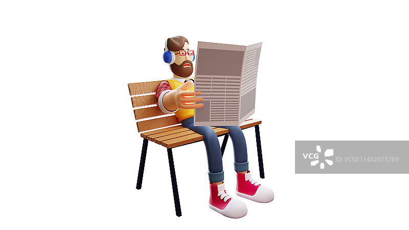 阅读报纸的可爱3D男性卡通形象图片素材